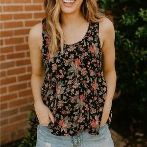 Express Sleeveless Black Floral High-Low Hem Top XS